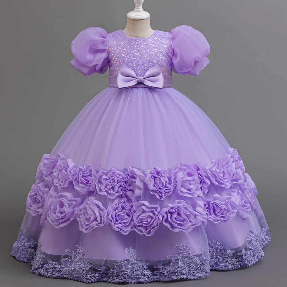 4-12 Jahre altes Blumenjungen-Hochzeitskleid, Abendkleid, Pailletten, langes Halloween-Mädchenkleid, Weihnachtsaufführung, Gastgeber-Redenen.