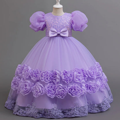4-12 Jahre altes Blumenjungen-Hochzeitskleid, Abendkleid, Pailletten, langes Halloween-Mädchenkleid, Weihnachtsaufführung, Gastgeber-Redenen.