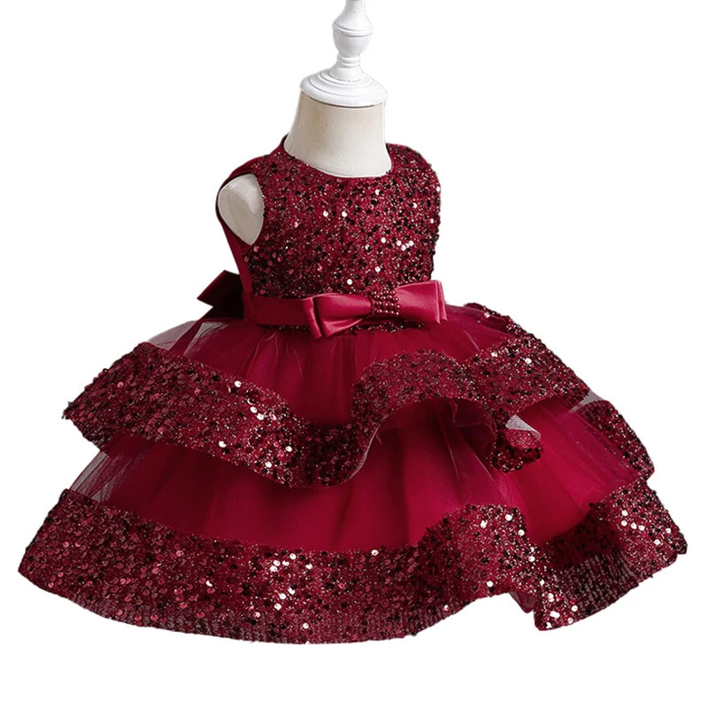Sommer Neue Perlen Fliege Pailletten Mesh Kinder Ärmelloses Abendkleid Schule Abschlussfeier Multi Layered Kleid.