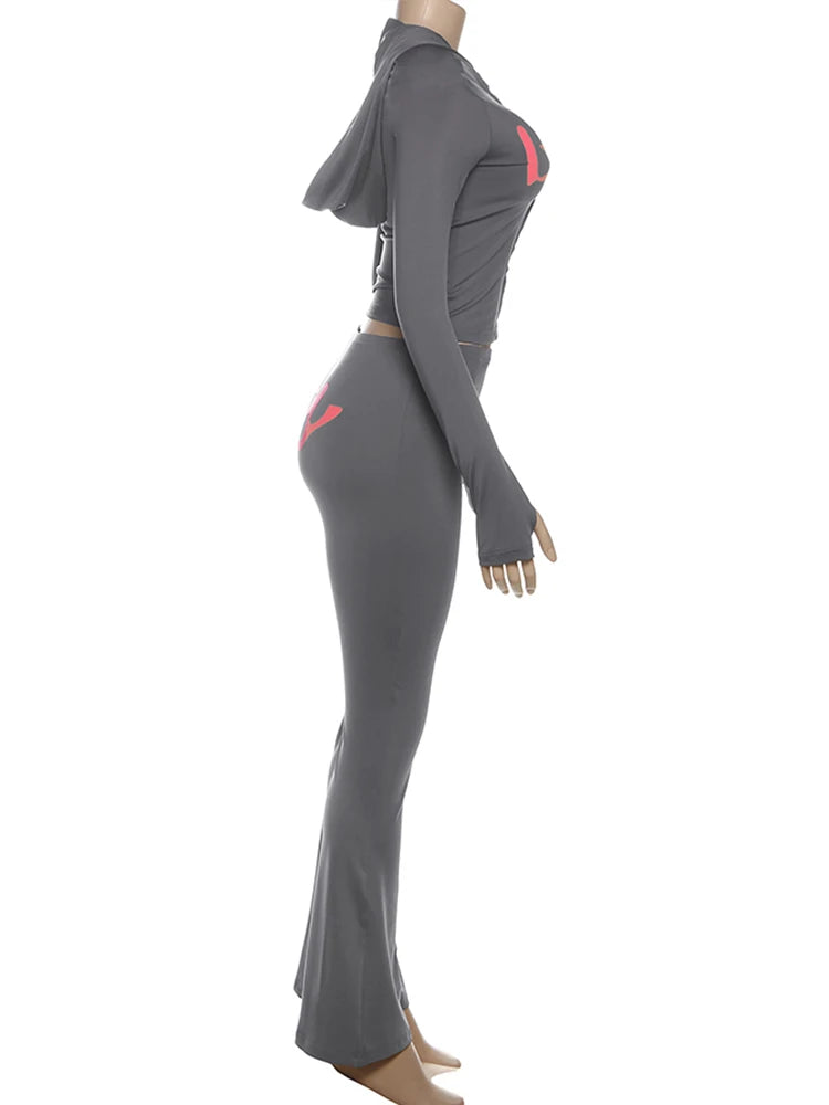 Weird Puss Letter Print 2 Piece Set Women Tracksuit Hooded Jacket+Leggings Matching Stretch Streetwear Casual Sporty Outfits.