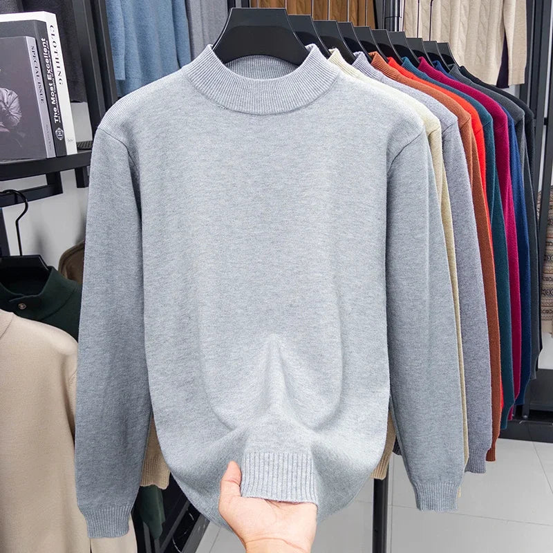 Half Turtleneck Knitwear Sweater New Autumn/Winter Mock Neck Sweatshirts Solid Color Pullovers Man Brand Casual Mens Clothing.