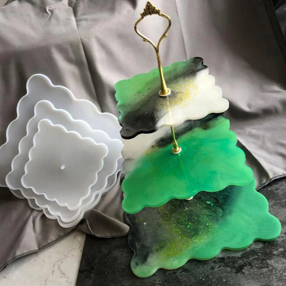 Three-layer Fruit Plate Tea Plate Silicone Molds Cup Pad Epoxy Resin Casting Mould for DIY Epoxy Resin Home Table Decoration.
