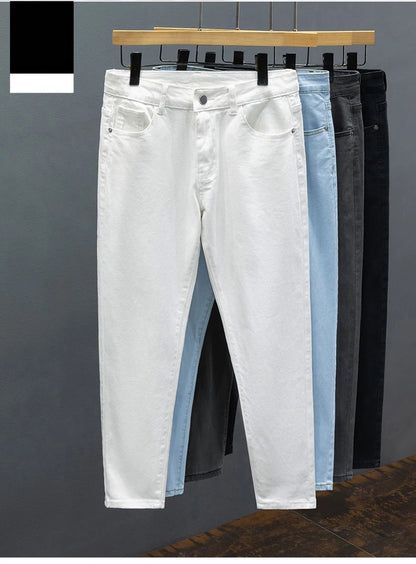 Men's Jeans Spring Summer Thin Slim Fit Elastic Cotton Soft Straight Denim Ankle Length Pants Korean Youth Fashion Trousers.