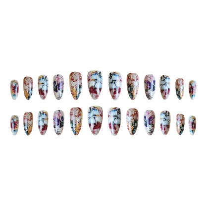 24pcs/set Medium long square fake nails for women girls cute heart flowers feather butterfly design press on false nail art tips