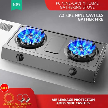 Gas Stove, Double Stove, Desktop, Sudden Fire Extinguishing Protection, Household Liquefied Gas, Natural Gas Gas Stove.