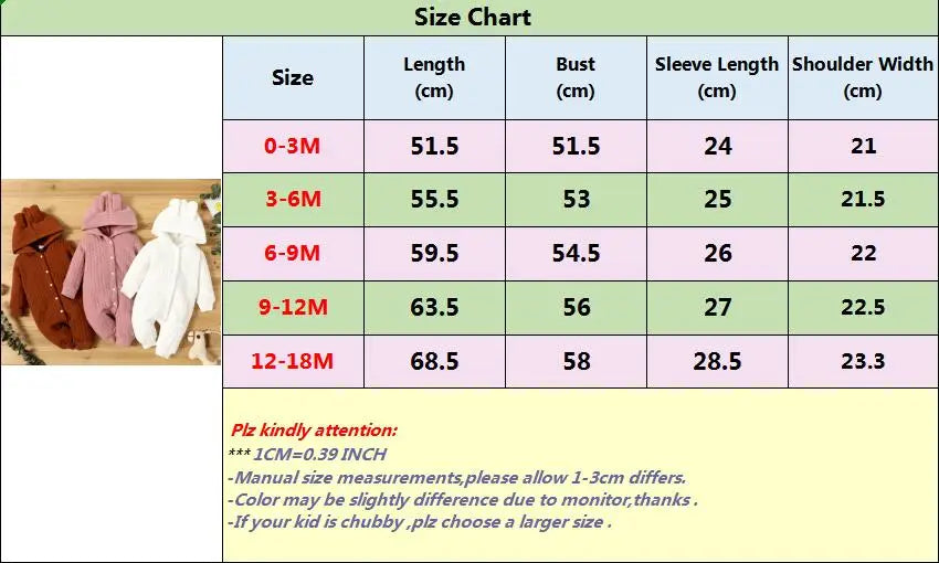 0-18 Monate Neugeborenes Baby Mädchen Bodysuit einfarbig Hoodie Langarm Stram pler Herbst & Winter warme Overall Kleidung für Baby.