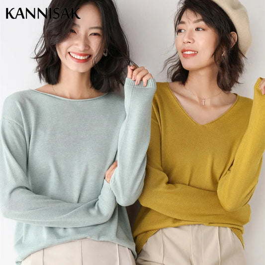 2025, frühling Herbst Frauen Pullover Solide Strickwaren Koreanische Lose Weibliche Grundlegende Casual Jumper Stretch Pullover Himmel Blau Rosa Pullover.