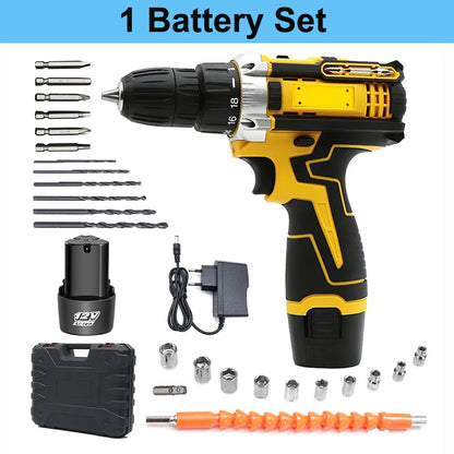 1 oder 2 Batterien Lithium-Bohrmaschine Elektroschrauber Handbohrmaschine Elektrowerkzeug-Set Multifunktionale Zubehörbox