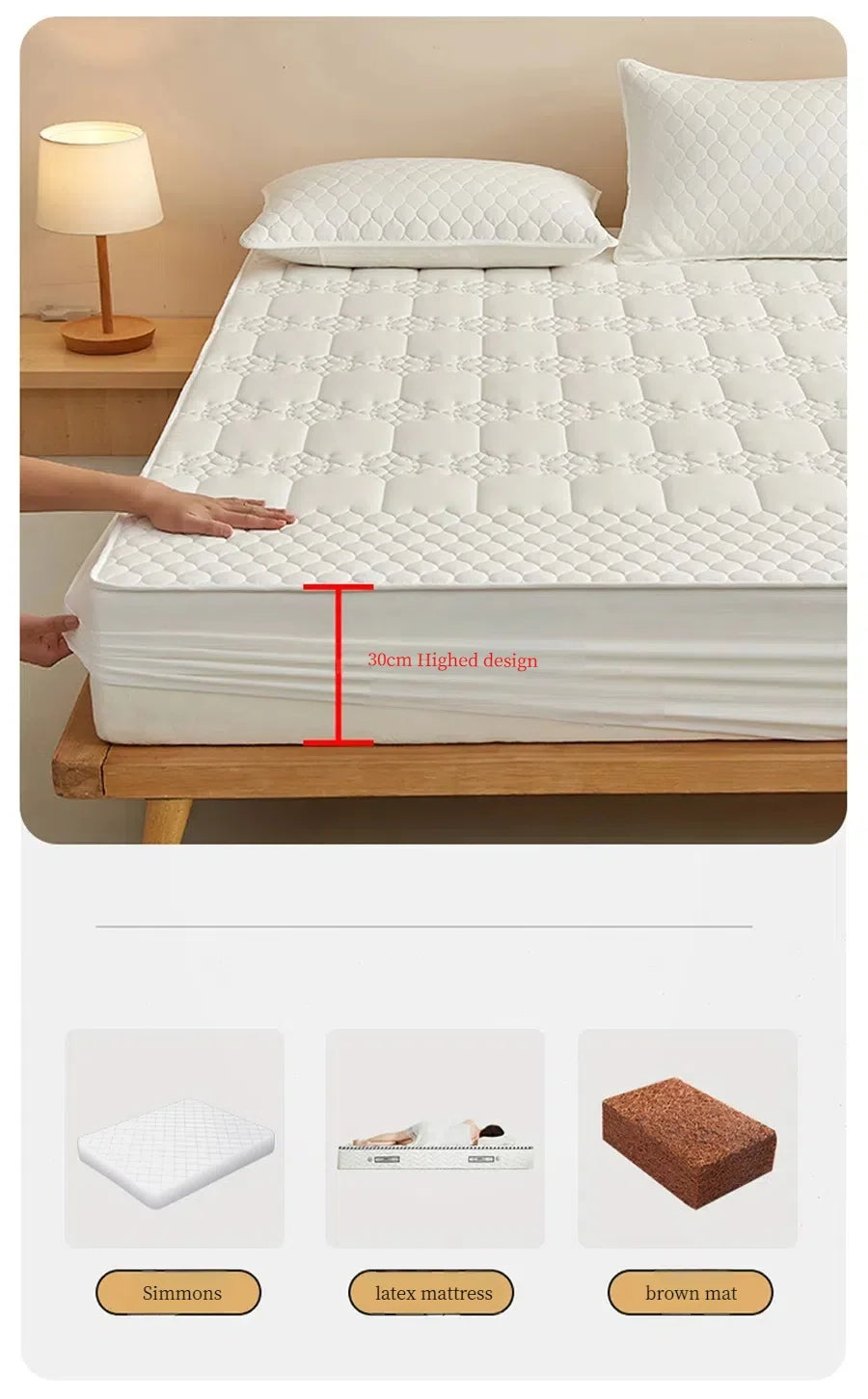 WASART King Size Double Bed Quilted Waterproof Mattress Protector Cover Elastic Fitted Sheet Protection Pad Thick Bedspread 150.