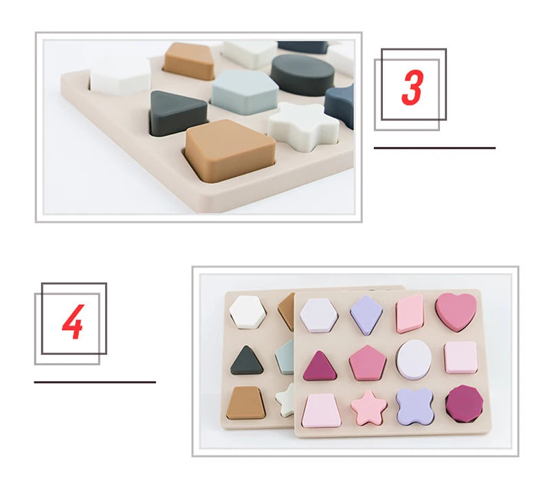 Montessori Baby Puzzles Silicone Toys Geometric Shape Jigsaw Board Matching Games Educational Learning Toys Food Grade Silicone.