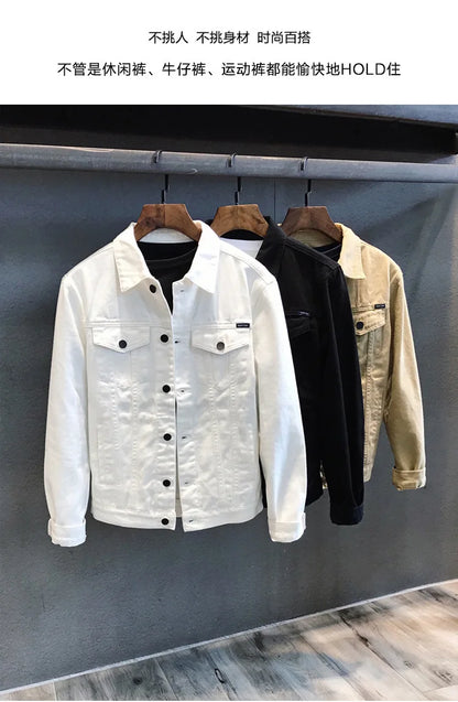 Men's Denim Jacket Spring Autumn White Casual Slim Fit Korean Style Workwear Coat Streetwear Fashion Male Outerwear Jackets.