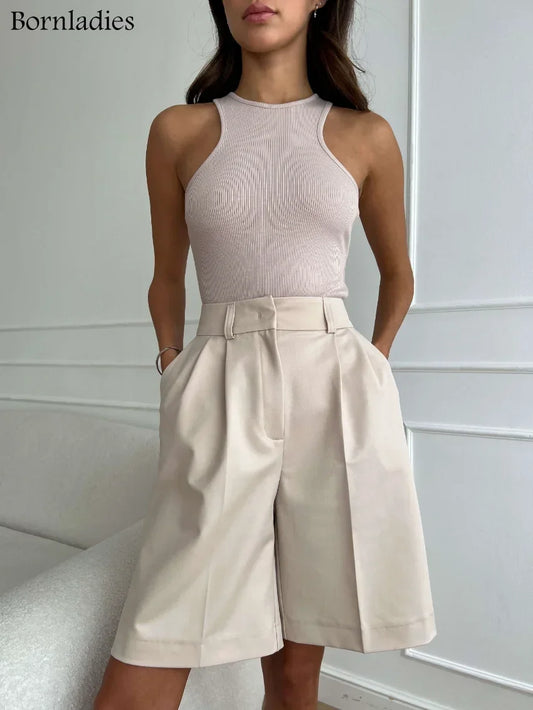 Bornladies Summer New High Waist Shorts for Women Casual Loose Wide Leg Solid Shorts Female Short Pants Y2k Booty Shorts.