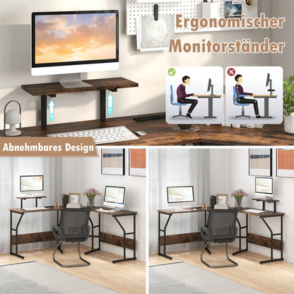 Schreibtisch L-Form, reversibler Eckschreibtisch mit Monitorständer und Ladestation, Ecktisch, Gaming Computertisch, Bürotisch