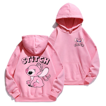 Stitch Hoodie Disney Autumn and Winter Cartoon Anime Long Sleeved Loose Fitting Clothes Couple Outfit Jacket.
