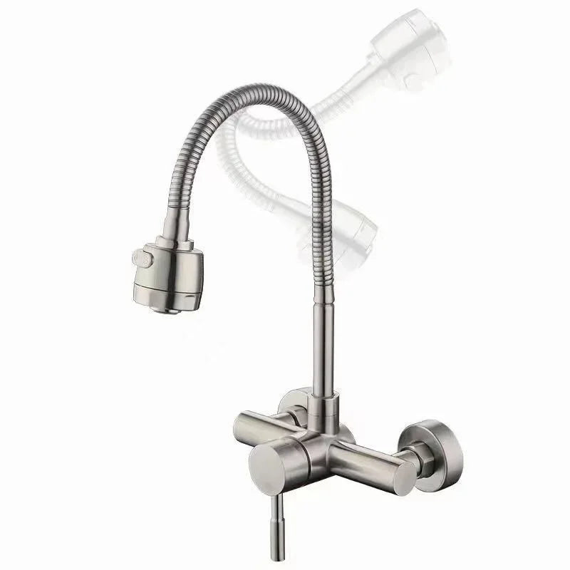 Universal Wall Mounted Stainless Steel Kitchen Faucet Cold and Hot Tap 360 Degree Swivel Flexible Hose Single Handle Faucet