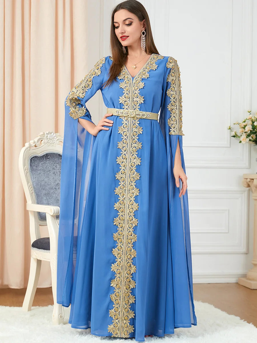Eid Marokko Party Kleid Muslimische Frauen Abaya Kleider Langarm Abayas Dubai Türkei Islam Kaftan Robe Longue Vestidos Largos 2025