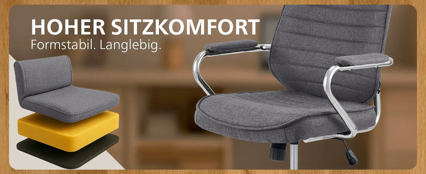CLP Bürostuhl ergonomisch Rako, Schreibtischstuhl höhenverstellbar drehbar Stoffbezug, Backrest mit Kopfstütze