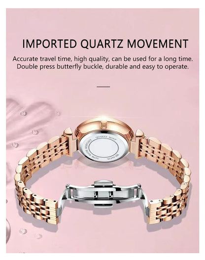 POEDAGAR Luxury Brand Women Watch Stainless Stain Waterproof Quartz Watches For Woman Fashion Simple Rose Gold Ladies Watch Gift.