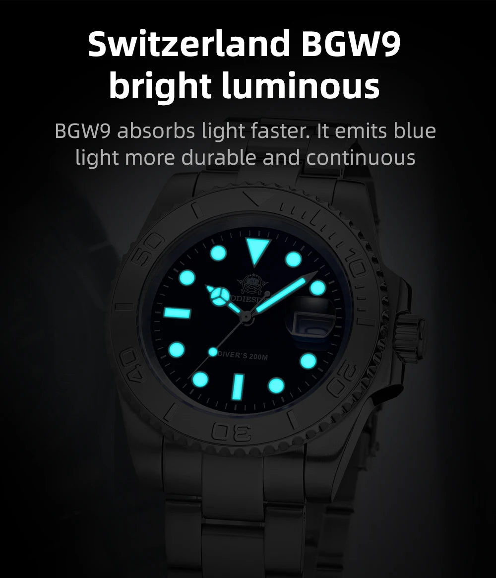 ADDIESDIVE Luxurious Men's Analog Quartz Watch BGW9 Luminous 20 Bar Waterproof Men's Diving Stainless Steel Men Watches H3.