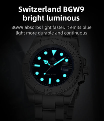 ADDIESDIVE Luxurious Men's Analog Quartz Watch BGW9 Luminous 20 Bar Waterproof Men's Diving Stainless Steel Men Watches H3.