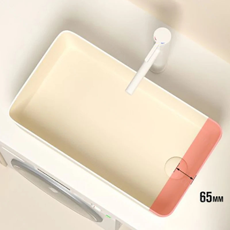 Rechteckiges Waschbecken aus Porzellan-Keramik für Badezimmer, modernes Waschbecken über der Theke mit Abflussset, Waschtischwaschbecken auf der Arbeitsplatte