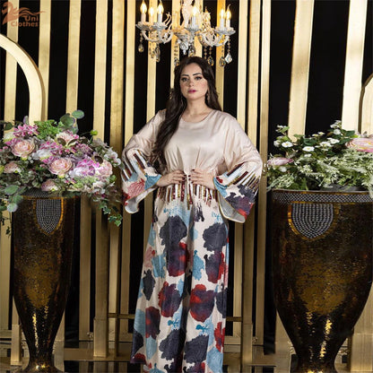 Uni Arab Saudi Printing Sequins Long Dresses Galabia Muslim Eid Women Abayas Islam Clothing Turkish African Kebaya 2025 New.