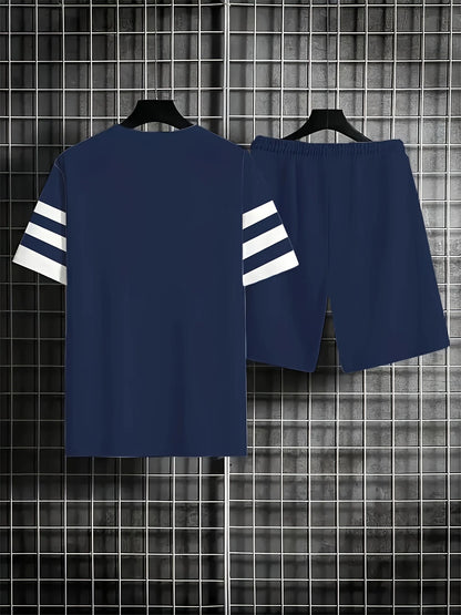 Mens Short Sets 2 Piece Outfits Anchor Print Cruise Outfits Tracksuits Athletic Shirt and Shorts Set for Men.