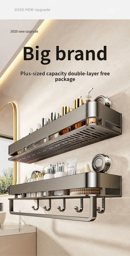 Kein Bohren, Saugnapf, selbstklebendes Badezimmerregal, Badezimmerregal, Toilette, Aluminium-Hängeregal, Badezimmer-Organizer, zum Aufhängen an der Wand