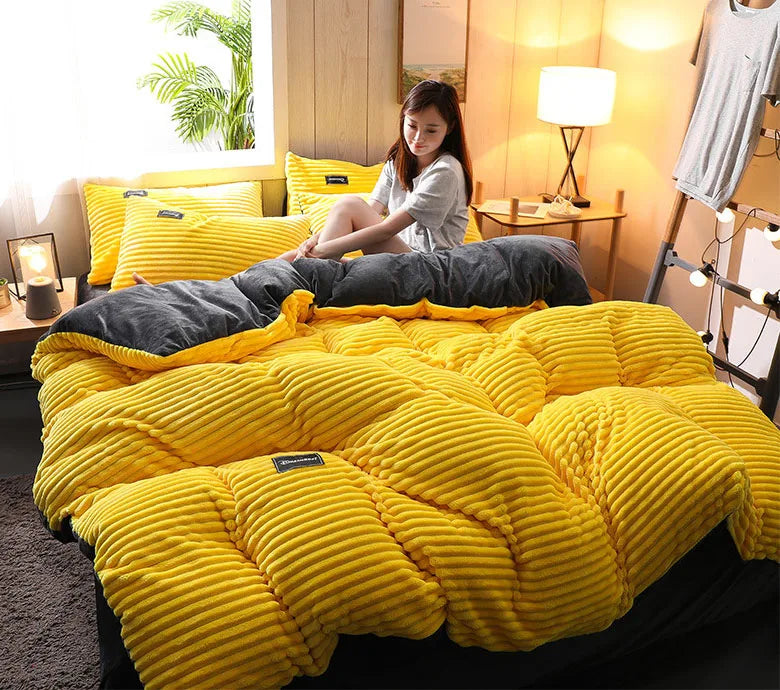 Winter Warm 3pcs Bedding sets Double bed Quilt Cover Thick double-sided velvet king Twin queen size duvet cover with pillowscase.