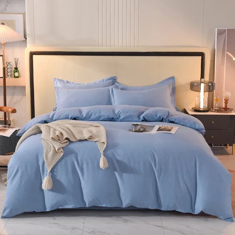 2024 new light luxury solid color thickened cotton abraded four-piece set, pure cotton warm, available in autumn and winter