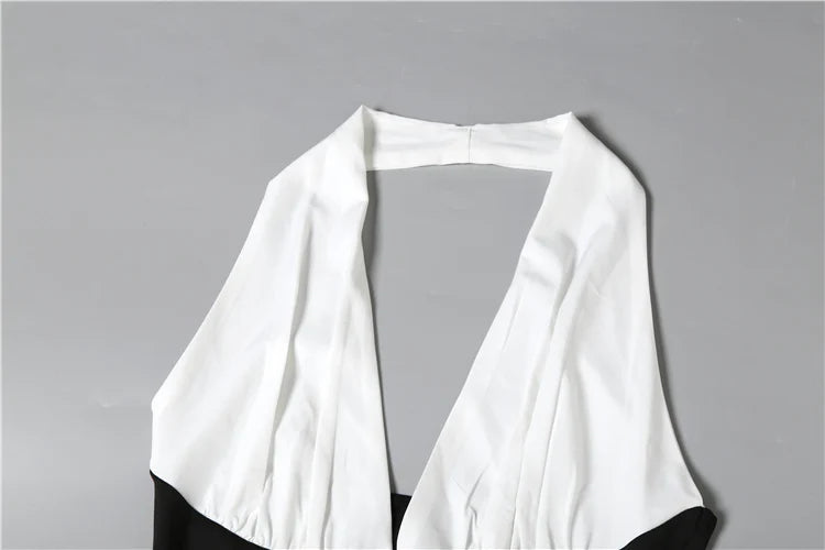 Seltsame Puss Halter-Backless Kleid Frauen Elegante Patchwork Korsett Tiefem v-ausschnitt Ärmellose Sommer Elegan Geburtstag Party Vestidos.