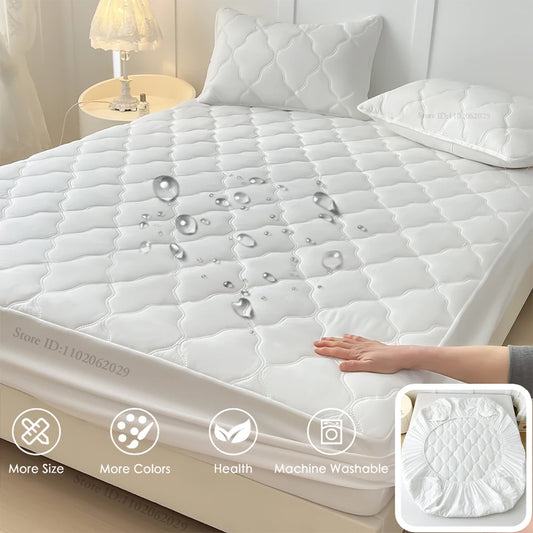 Microfiber Waterproof Bedspread Covers Mattress Pads with Elastic Bands Fitted Bed Sheets for Single Double/King/Queen Size Beds.