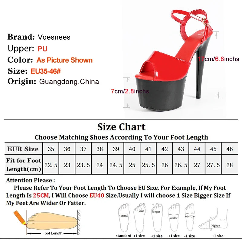 High Heels With Straps Striper Shoes for Women 17CM Red High Heeled Sandals Open Toe Platform Wedding Shoes Female Stiletto.