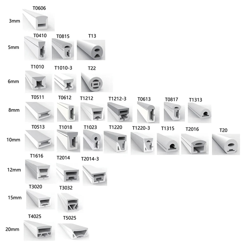 LED Silicone Neon Tube T0511 T0513 T0515 T0308 Flexible Protection Cover Transparent Matte Black Milky For 6-12mm WS2812  Strip.
