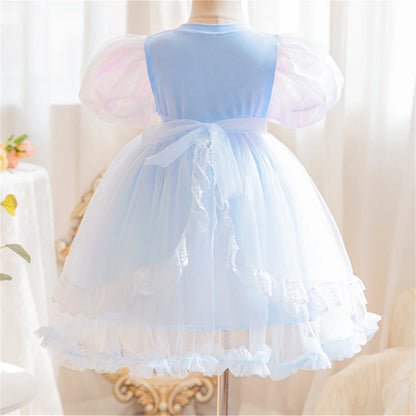 Mädchen Schneekönigin Spitze Schleife Prinzessin Kleid Elsa Cosplay Disney Performance Kleidung Kinder Halloween Karneval Party Fee Outfits.