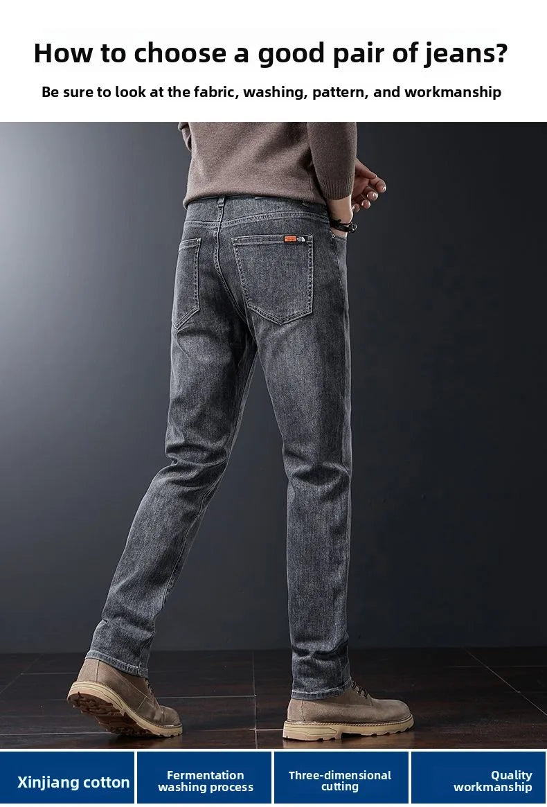 2025 New High Quality Jeans Men Baggy Pants Autumn Straight Cut Loose Solid Denim Pants Streetwear Fashion Pockets Vintage Man.