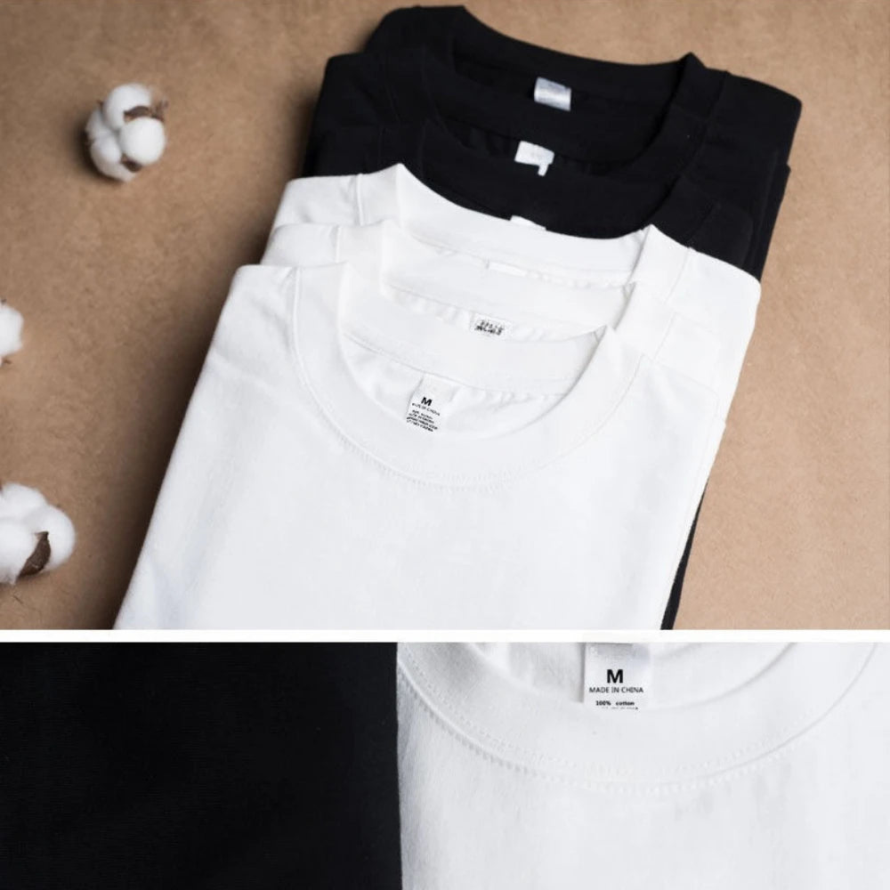 2PCS 100% Cotton Solid T Shirts Men's and Women's Short Sleeve White Tees Casual Breathable Loose Round Neck T-shirt Couple Tops.
