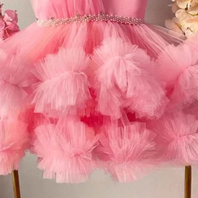 2025Pink Mädchen Sommer Hostess Prinzessin Formale Kleid Kinder Klavier Leistung Outfit Bankett Kleid Blumen Mädchen Hochzeit.