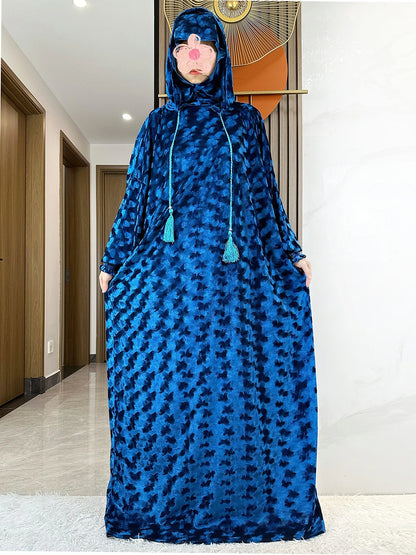 High Quality Velvet Fabric 2025 Ramadan Muslim Lady's Abaya Two-Hats Dubai Turkey Style Islamic Prayer Clothing Kaftan Dress
