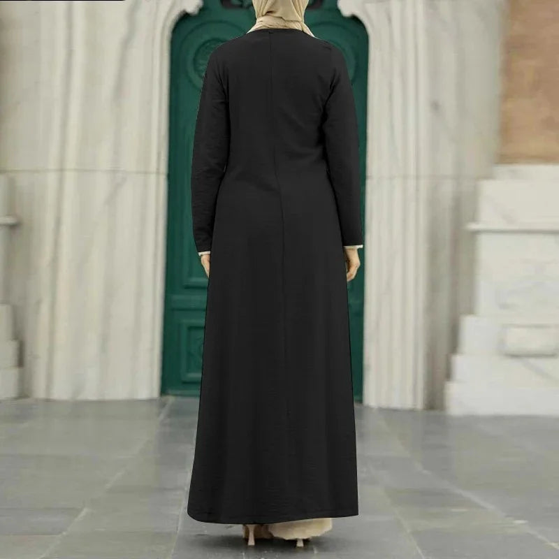 Muslim Women's Long Sleeve Crepe High Split Hem Dress.