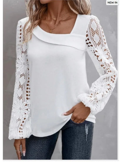 Fashion White Lace Blouse Women 2023 Casual New Arrivals Shirts And Blouses Elegant Female Loose Long Sleeve Tops.