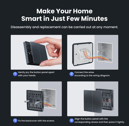 GIRIER Smart Lichtschalter WiFi Druckknopf Wandschalter Neutralleiter erforderlich 1/2/3/4 Gang Funktioniert mit Tuya Alexa Google Home.