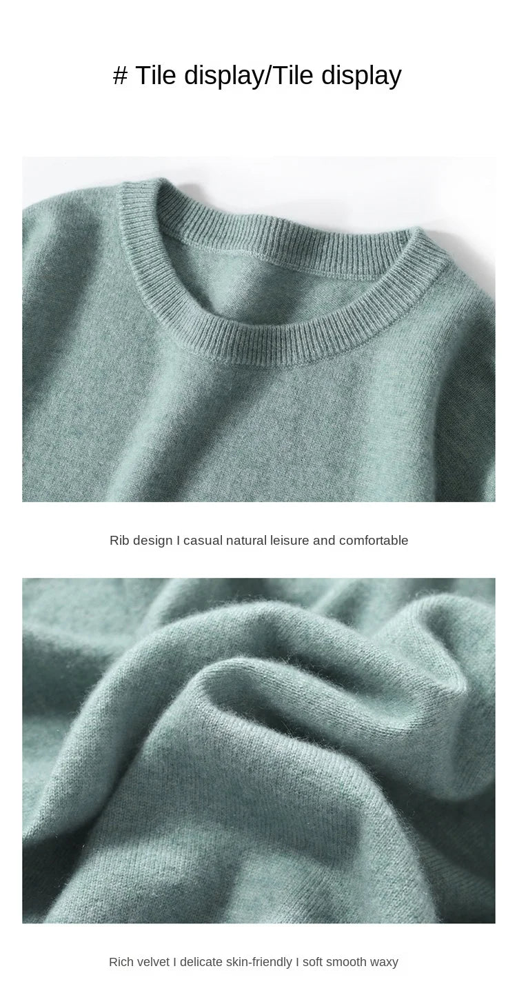 2025 100% Pure Merino Wool Men's Round Neck Pullover Solid Color Plus Size Casual Sweater Autumn And Winter Sports Cashmere Top