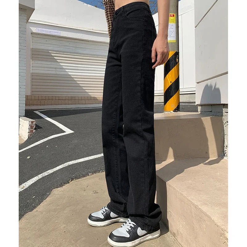 Frau Koreanische Hohe Taille Streetwear Gerade Bein Jeans Mädchen Y2k Kleidung Hosen Weibliche Mode Schwarz Baggy Harajuku Denim Hosen.