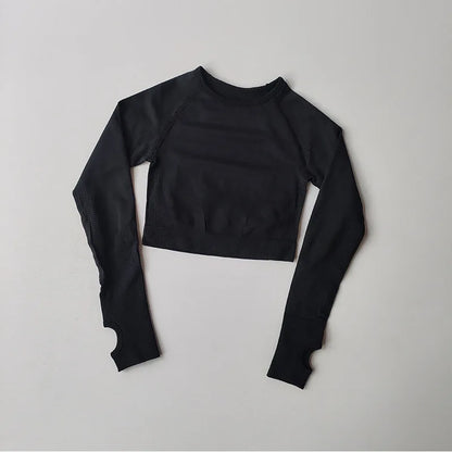 Women's Shirt Seamless Crop Top Fitness Shirts Long Sleeve Sports Top Woman Yoga Tops Activewear With Thumb Hole Sportswear.
