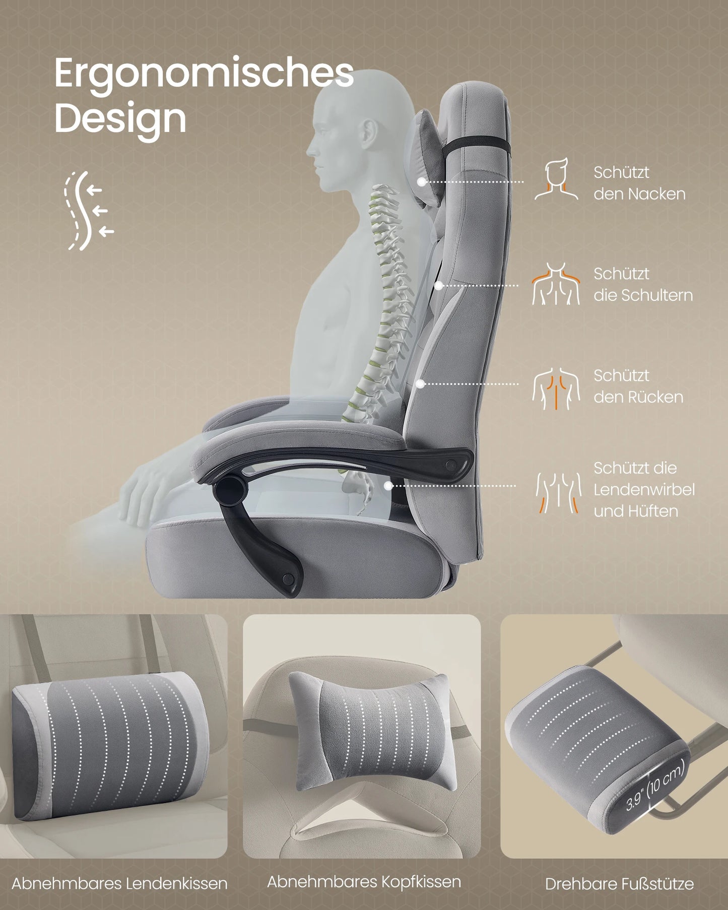 SONGMICS Gaming-Stuhl, Bürostuhl, Computerstuhl, ergonomisches Design, mit Fußstütze