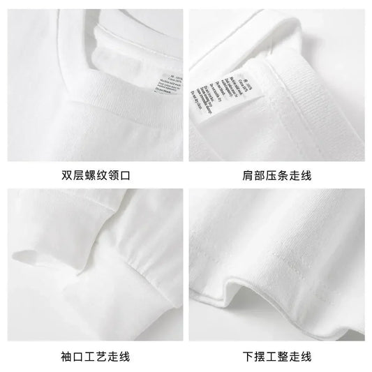 Men's and Women's 600g Heavy Cotton T-shirts Long-staple Pure Cotton Thickened Long-sleeved Three-pin High-gram Weight High-end.