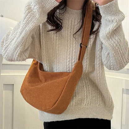Corduroy Shoulder Bag Minimalist Crossbody Bag Women's Handbags Fashion Fabric Underarm Bag Solid Color Zipper Female Handbag.