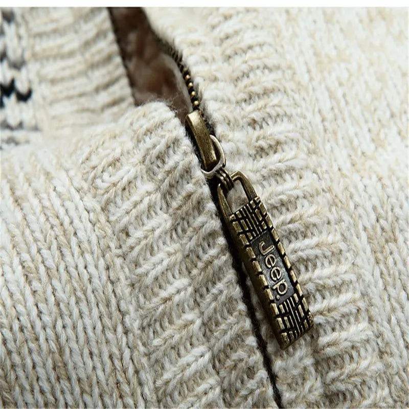 Wool Man Sweater Hooded Winter Cardigan  Winter Thicken Fleece  Overcoat Casual New Fashion Cotton Red Mens Winter Jacket.