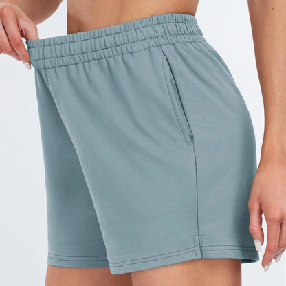 Plain Color Sports Shorts Casual Summer Comfortable And Soft Elastic High Waist Running Shorts With Pockets For Women